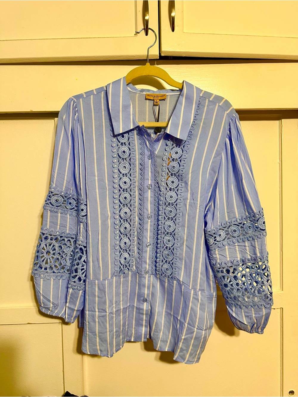 Hester & Orchard Light Blue & White Striped Button-Up Blouse